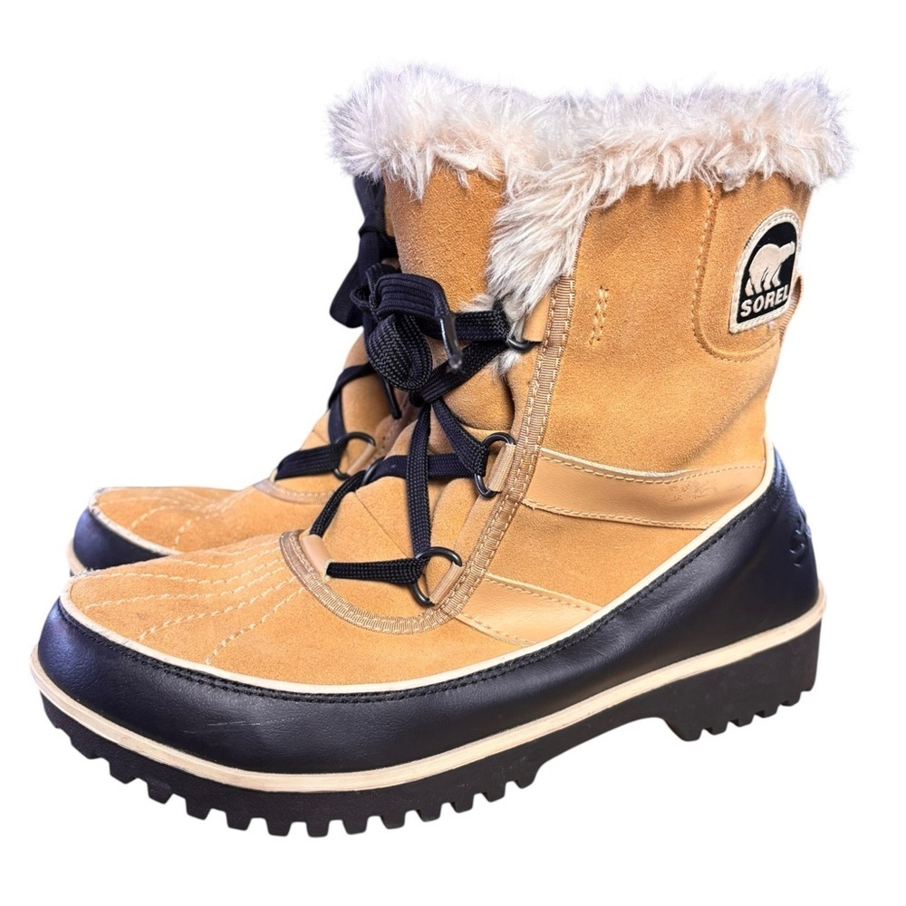 Sorel Tivoli II Curry Tan Suede Winter Boots โ Womenโs Sz 8 (w/Faux Fur Trim)